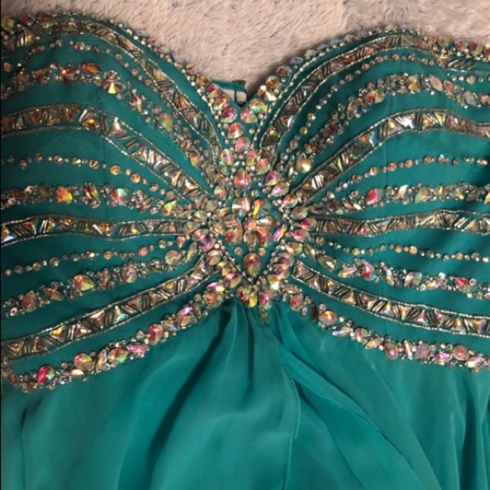 Strapless Teal Prom Dress